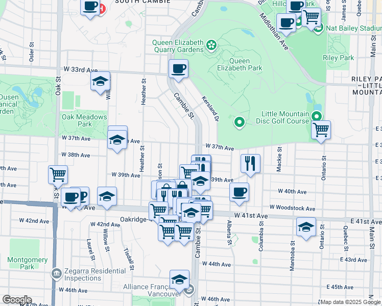 map of restaurants, bars, coffee shops, grocery stores, and more near in Vancouver