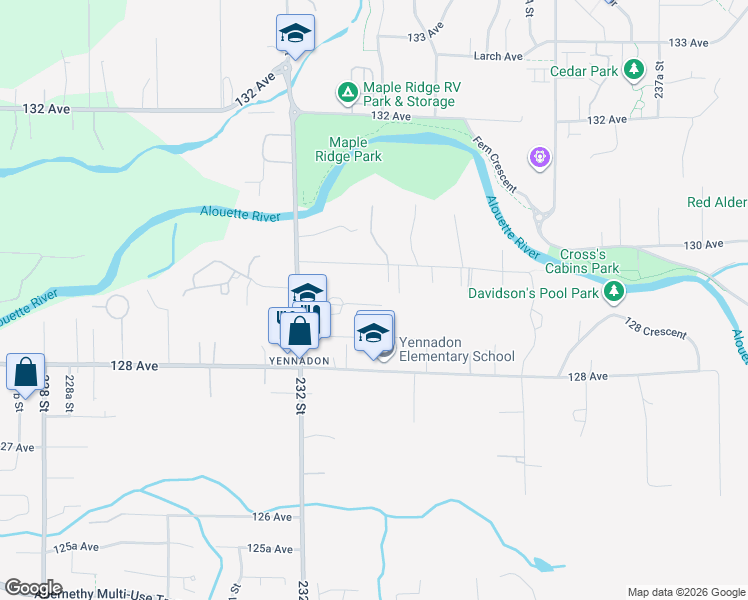 map of restaurants, bars, coffee shops, grocery stores, and more near 23340 Dogwood Avenue in Maple Ridge