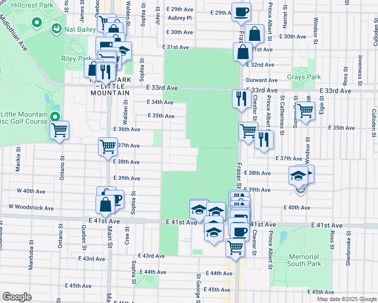 map of restaurants, bars, coffee shops, grocery stores, and more near 466 East 37th Avenue in Vancouver