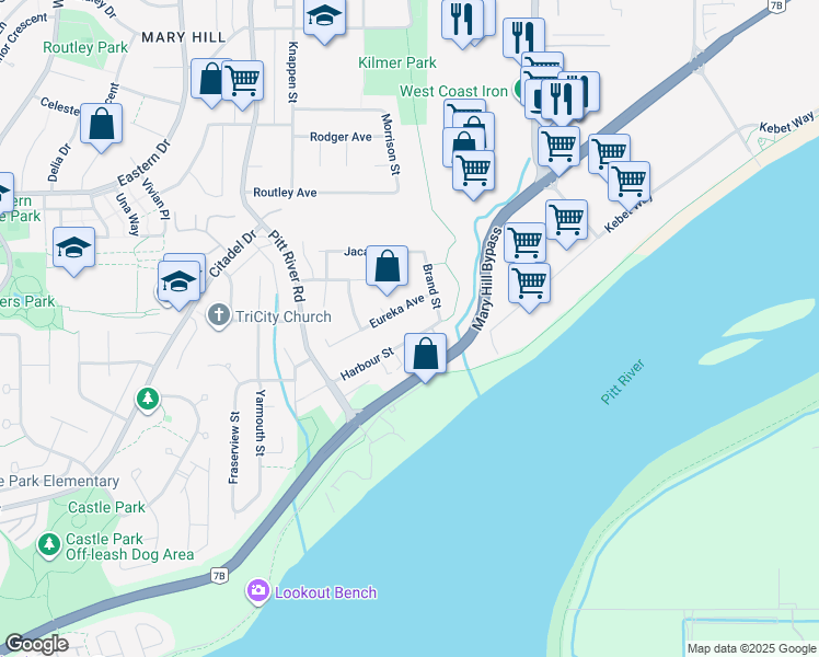 map of restaurants, bars, coffee shops, grocery stores, and more near 1827 Harbour Street in Port Coquitlam
