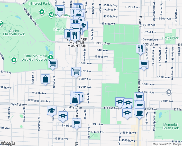 map of restaurants, bars, coffee shops, grocery stores, and more near 312 East 37th Avenue in Vancouver
