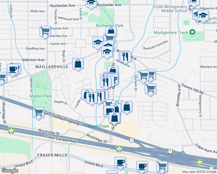map of restaurants, bars, coffee shops, grocery stores, and more near 228 Schoolhouse Street in Coquitlam