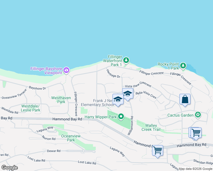 map of restaurants, bars, coffee shops, grocery stores, and more near 5134 Carriage Drive in Nanaimo