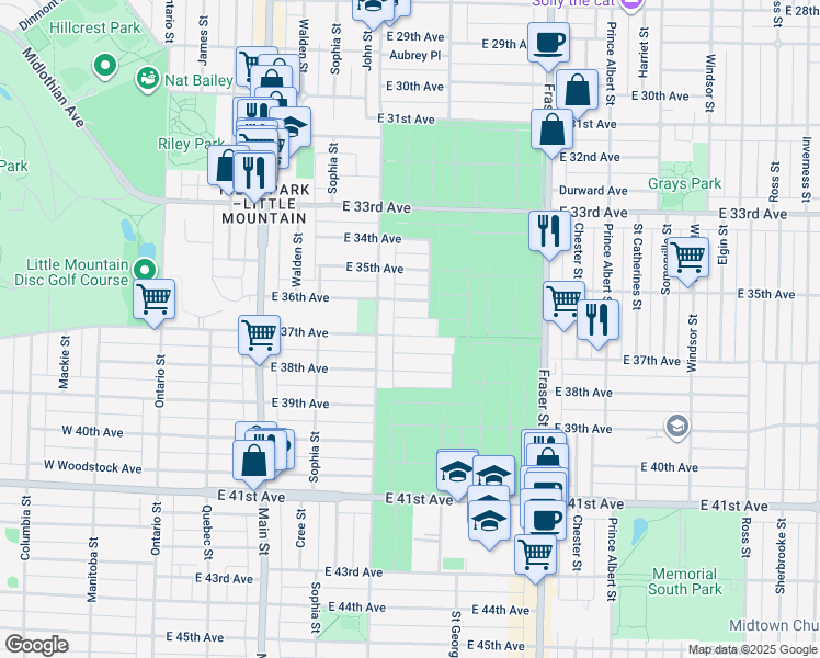 map of restaurants, bars, coffee shops, grocery stores, and more near 435 East 37th Avenue in Vancouver