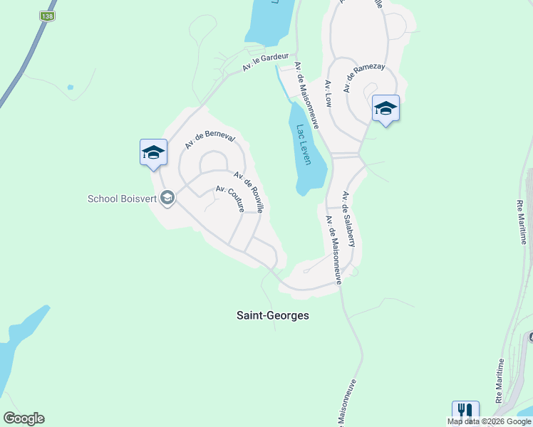 map of restaurants, bars, coffee shops, grocery stores, and more near 47 Avenue de Rouville in Baie-Comeau