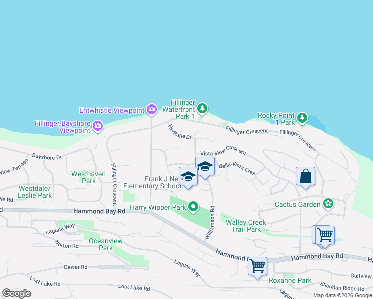 map of restaurants, bars, coffee shops, grocery stores, and more near 5172 Colony Park Place in Nanaimo