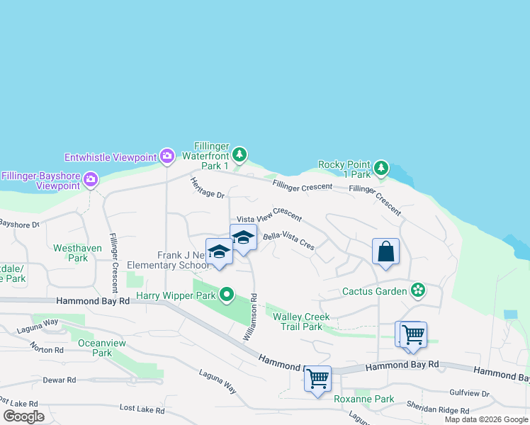 map of restaurants, bars, coffee shops, grocery stores, and more near 5060 Vista View Crescent in Nanaimo