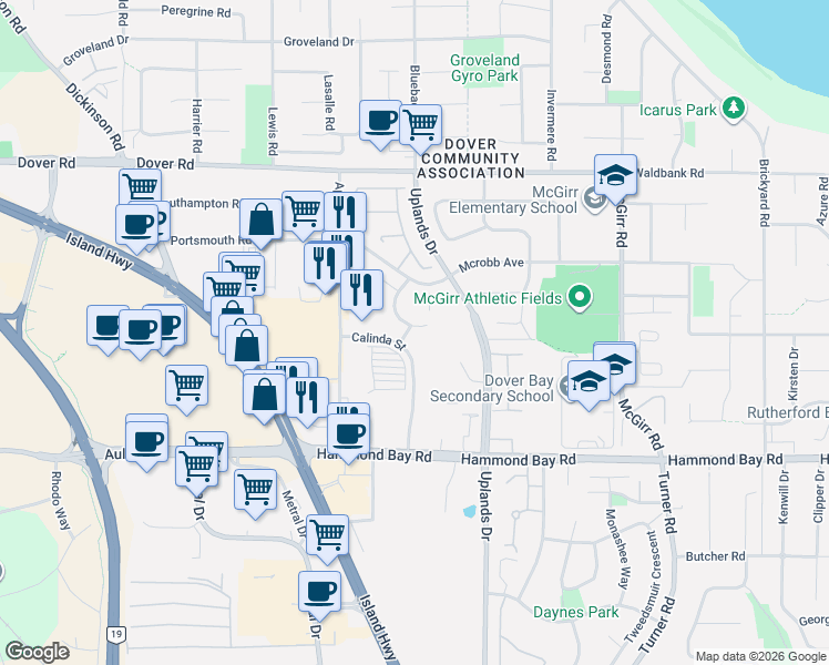 map of restaurants, bars, coffee shops, grocery stores, and more near 6320 Sentinal Drive in Nanaimo