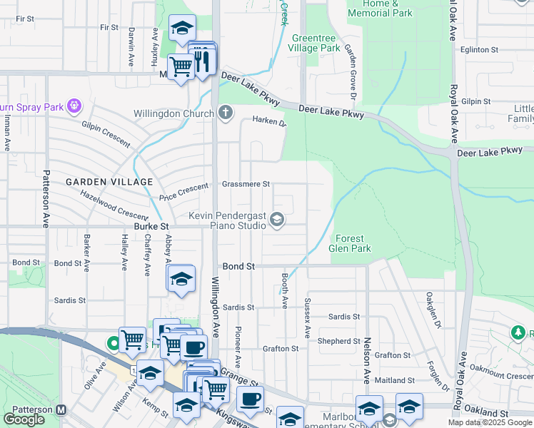 map of restaurants, bars, coffee shops, grocery stores, and more near 5181 Booth Avenue in Burnaby