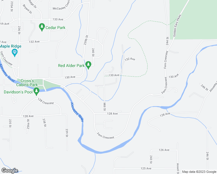 map of restaurants, bars, coffee shops, grocery stores, and more near 12974 Mill Street in Maple Ridge