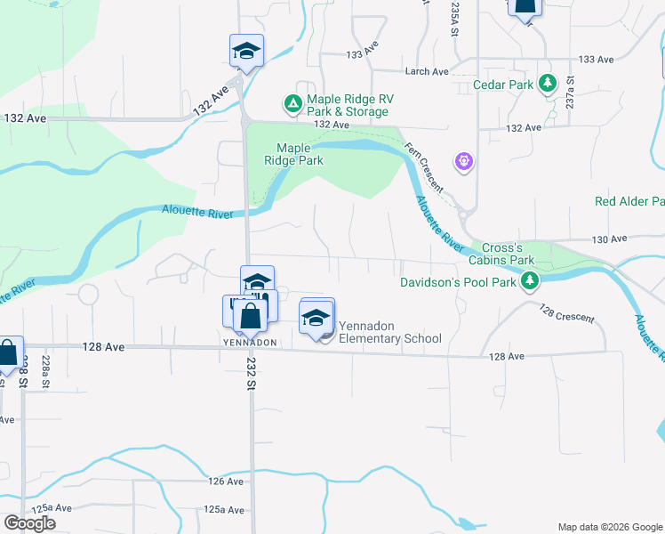 map of restaurants, bars, coffee shops, grocery stores, and more near 23340 Dogwood Avenue in Maple Ridge