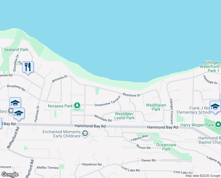 map of restaurants, bars, coffee shops, grocery stores, and more near 5450 Bayshore Drive in Nanaimo