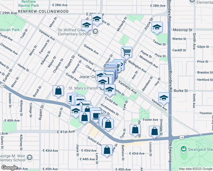 map of restaurants, bars, coffee shops, grocery stores, and more near in Vancouver