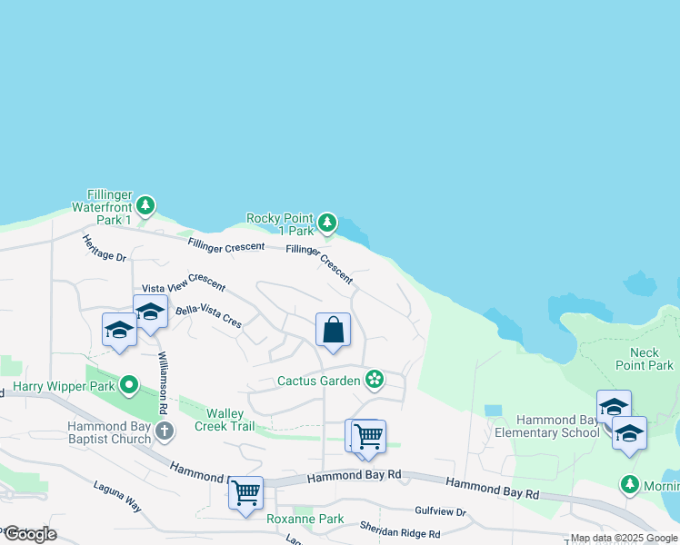 map of restaurants, bars, coffee shops, grocery stores, and more near 4876 Fillinger Crescent in Nanaimo