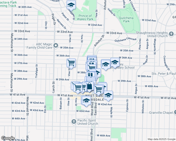 map of restaurants, bars, coffee shops, grocery stores, and more near in Vancouver