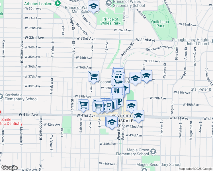 map of restaurants, bars, coffee shops, grocery stores, and more near in Vancouver