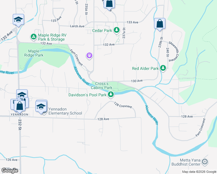 map of restaurants, bars, coffee shops, grocery stores, and more near 23664 Fern Crescent in Maple Ridge