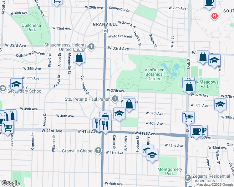 map of restaurants, bars, coffee shops, grocery stores, and more near 1428 West 37th Avenue in Vancouver