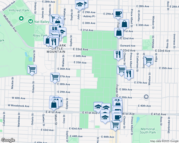map of restaurants, bars, coffee shops, grocery stores, and more near 446 East 36th Avenue in Vancouver