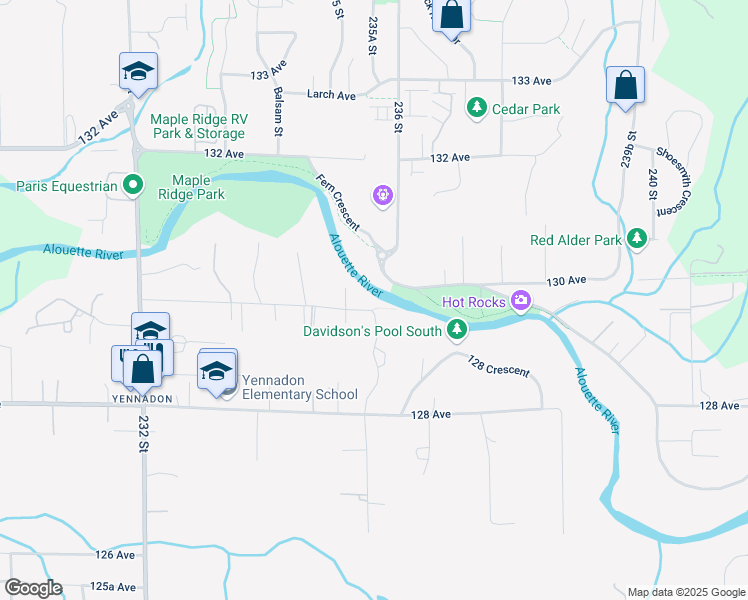 map of restaurants, bars, coffee shops, grocery stores, and more near 23575 Dogwood Avenue in Maple Ridge