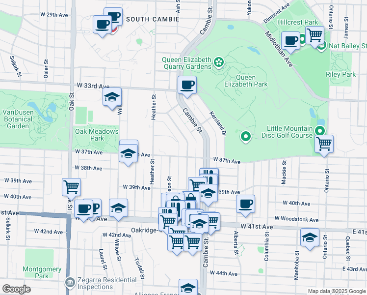 map of restaurants, bars, coffee shops, grocery stores, and more near in Vancouver