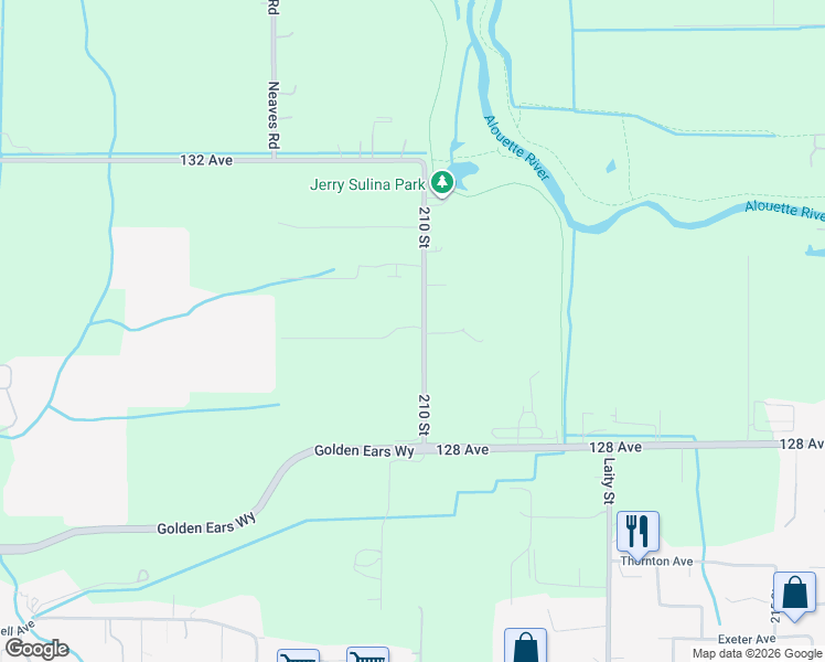 map of restaurants, bars, coffee shops, grocery stores, and more near 12957 210 Street in Maple Ridge