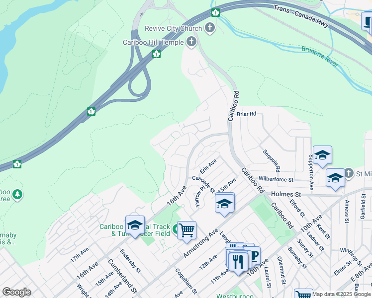 map of restaurants, bars, coffee shops, grocery stores, and more near 7465 Mulberry Place in Burnaby