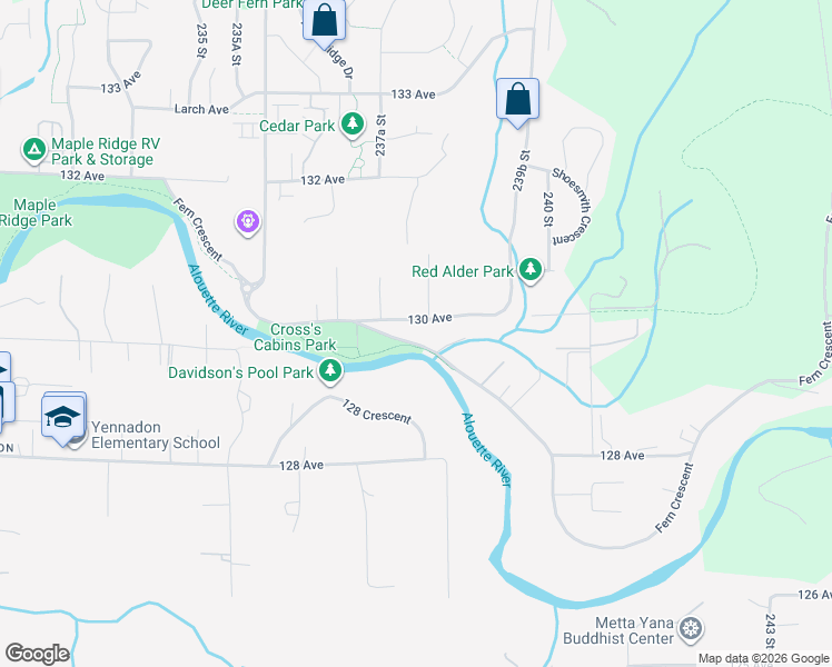 map of restaurants, bars, coffee shops, grocery stores, and more near 23843 129 Avenue in Maple Ridge