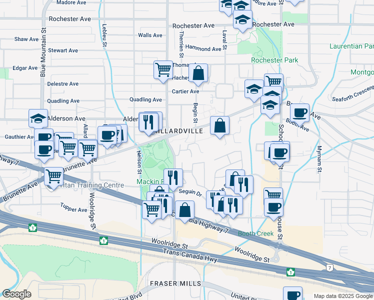 map of restaurants, bars, coffee shops, grocery stores, and more near 98 Begin Street in Coquitlam