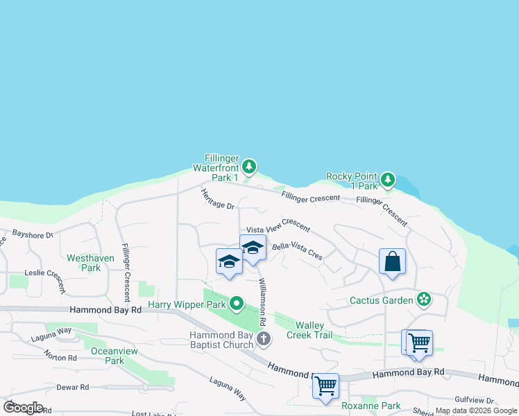 map of restaurants, bars, coffee shops, grocery stores, and more near 214 Heritage Drive in Nanaimo