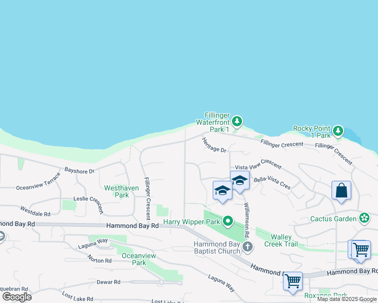 map of restaurants, bars, coffee shops, grocery stores, and more near 5420 Entwhistle Drive in Nanaimo