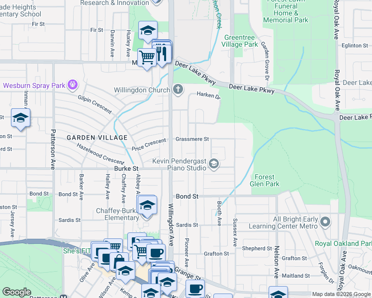 map of restaurants, bars, coffee shops, grocery stores, and more near 4561 Charlotte Court in Burnaby