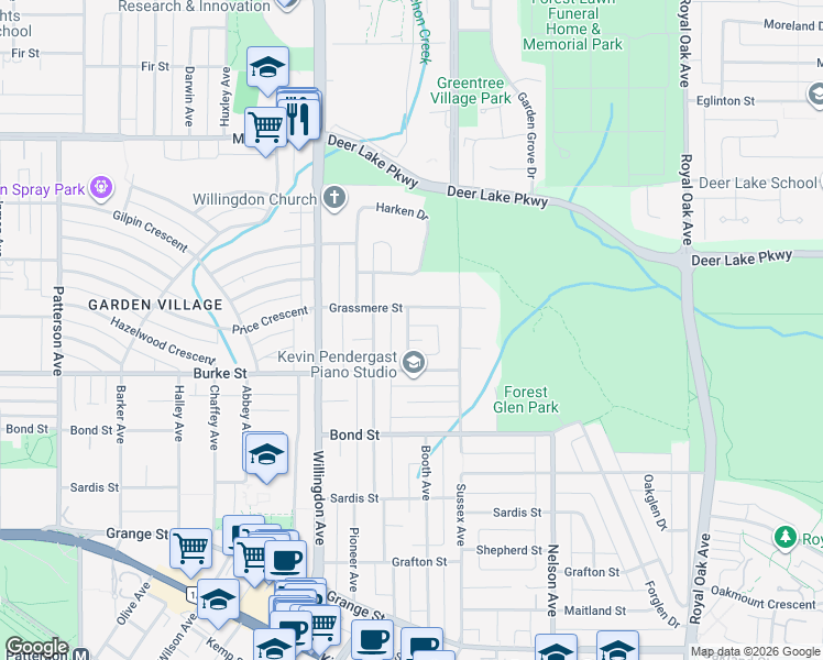 map of restaurants, bars, coffee shops, grocery stores, and more near 4645 Charlotte Court in Burnaby