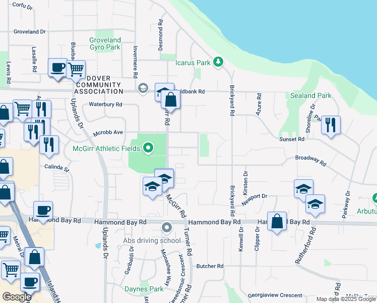 map of restaurants, bars, coffee shops, grocery stores, and more near 6171 Nitinat Way in Nanaimo