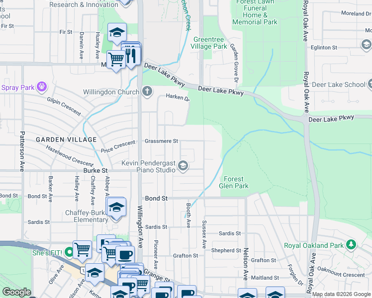 map of restaurants, bars, coffee shops, grocery stores, and more near 4645 Charlotte Court in Burnaby