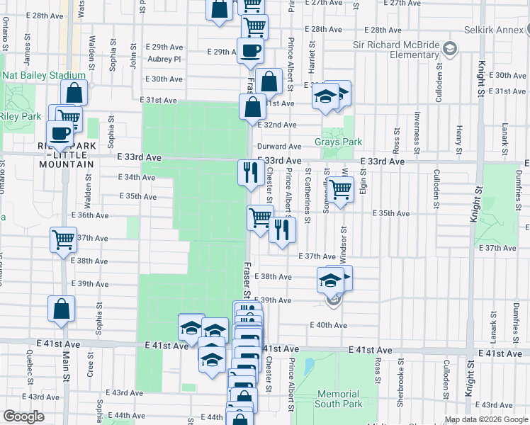 map of restaurants, bars, coffee shops, grocery stores, and more near 5115 Chester Street in Vancouver
