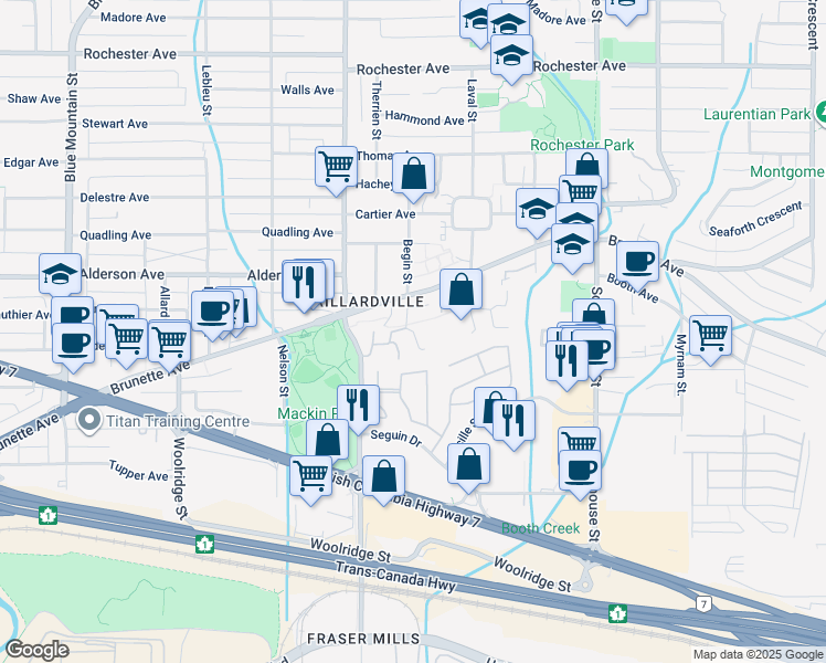 map of restaurants, bars, coffee shops, grocery stores, and more near 1200 Brunette Avenue in Coquitlam