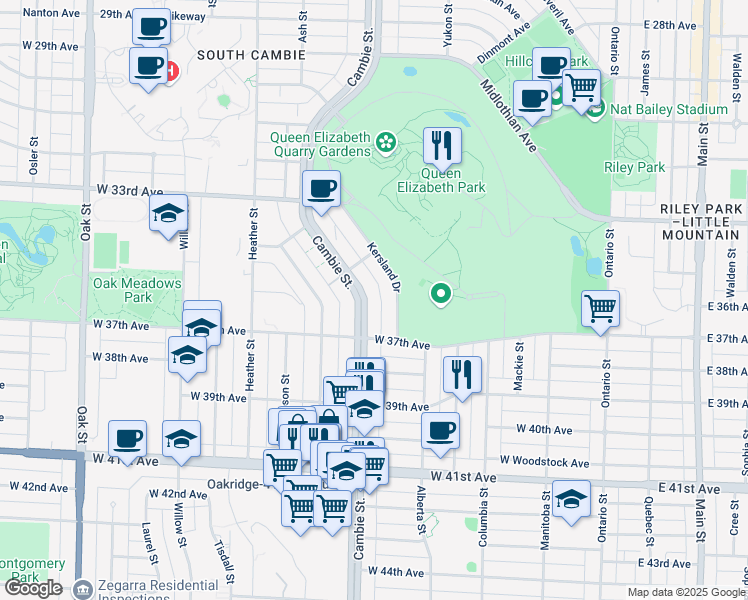 map of restaurants, bars, coffee shops, grocery stores, and more near in Vancouver