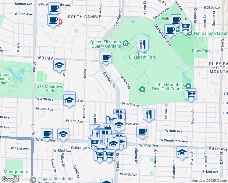 map of restaurants, bars, coffee shops, grocery stores, and more near 5189 Cambie Street in Vancouver
