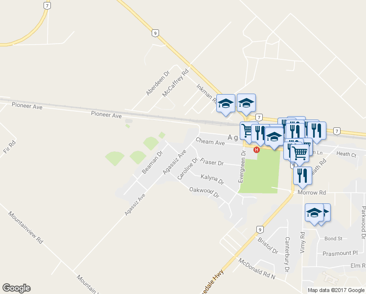 map of restaurants, bars, coffee shops, grocery stores, and more near 1857 Agassiz Avenue in Agassiz