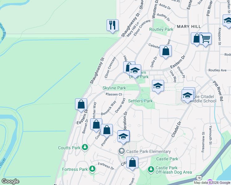 map of restaurants, bars, coffee shops, grocery stores, and more near 2658 Klassen Court in Port Coquitlam