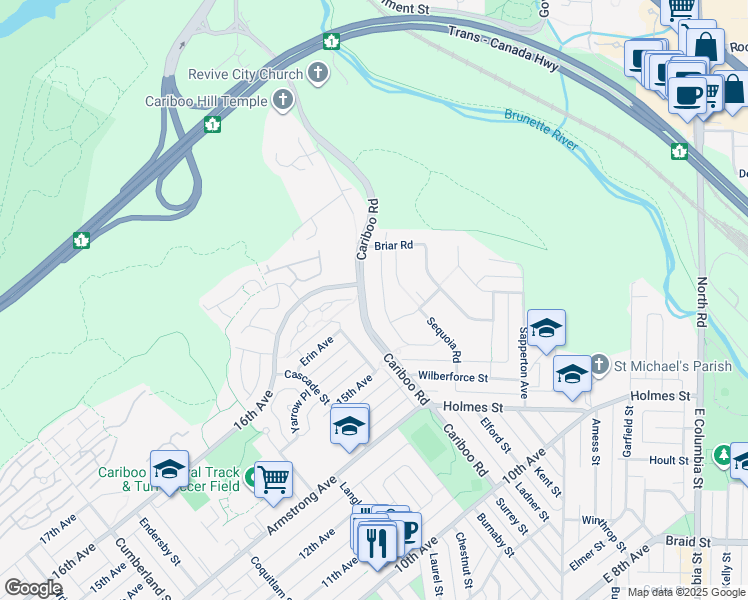 map of restaurants, bars, coffee shops, grocery stores, and more near in Burnaby