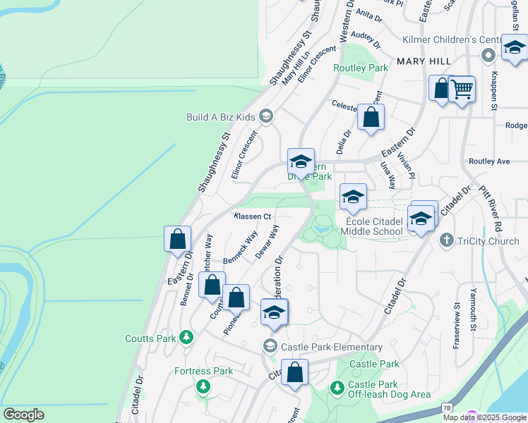 map of restaurants, bars, coffee shops, grocery stores, and more near 2645 Klassen Court in Port Coquitlam