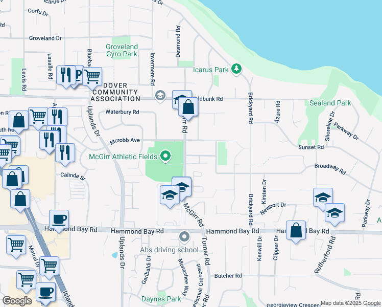map of restaurants, bars, coffee shops, grocery stores, and more near 6196 Nitinat Way in Nanaimo