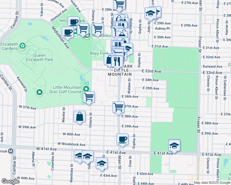 map of restaurants, bars, coffee shops, grocery stores, and more near in Vancouver