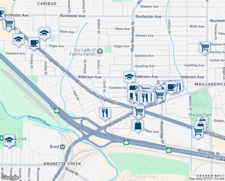 map of restaurants, bars, coffee shops, grocery stores, and more near 808 Gauthier Avenue in Coquitlam