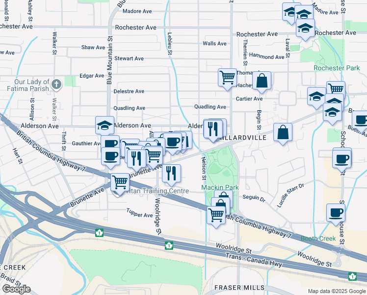 map of restaurants, bars, coffee shops, grocery stores, and more near 209 Lebleu Street in Coquitlam