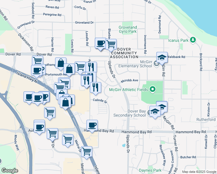 map of restaurants, bars, coffee shops, grocery stores, and more near 6330 Mcrobb Avenue in Nanaimo