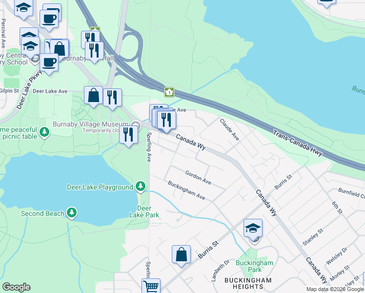 map of restaurants, bars, coffee shops, grocery stores, and more near 7682 Chiselhampton Street in Burnaby