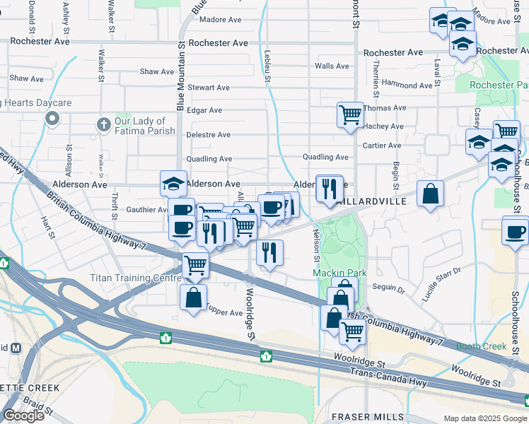 map of restaurants, bars, coffee shops, grocery stores, and more near 216 Lebleu Street in Coquitlam